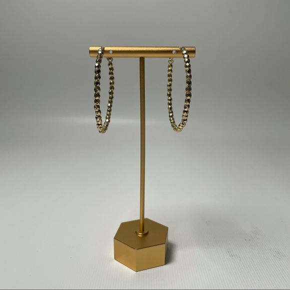 Gold Beaded Hoop Earrings - Picture 2 of 3